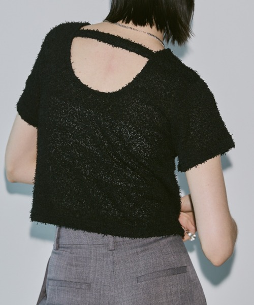 Aunt Marie's(アントマリーズ)の「バックオープンサマーシャギークロップドトップス(Tシャツ/カットソー・レディース・ホワイト/ブラック/グリーン・FREE)」の2枚目の写真