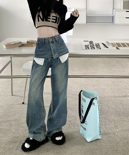 c.u.l（シーユーエル）の「レイヤード風デニムパンツ culw678（デニムパンツ・レディース・ブルー・L/M/XL）」の9枚目の写真