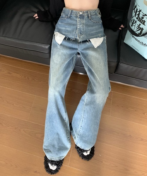 c.u.l（シーユーエル）の「レイヤード風デニムパンツ culw678（デニムパンツ・レディース・ブルー・L/M/XL）」の10枚目の写真