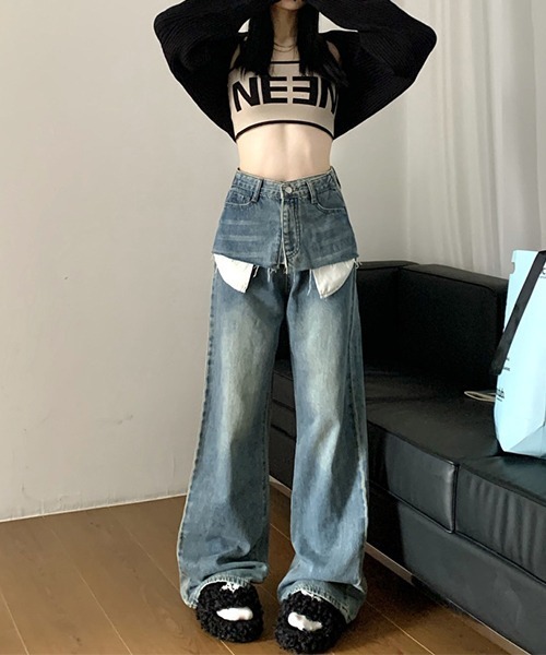 c.u.l（シーユーエル）の「レイヤード風デニムパンツ culw678（デニムパンツ・レディース・ブルー・L/M/XL）」の12枚目の写真