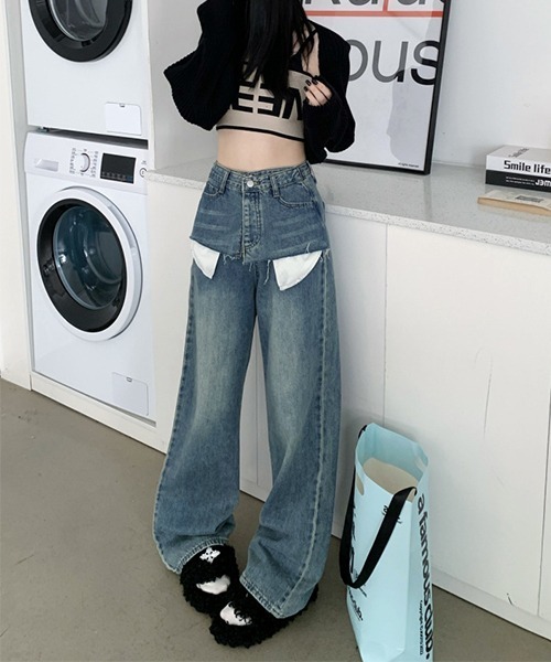 c.u.l（シーユーエル）の「レイヤード風デニムパンツ culw678（デニムパンツ・レディース・ブルー・L/M/XL）」の13枚目の写真
