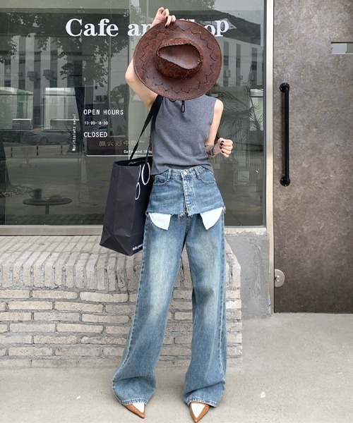 c.u.l（シーユーエル）の「レイヤード風デニムパンツ culw678（デニムパンツ・レディース・ブルー・L/M/XL）」の2枚目の写真