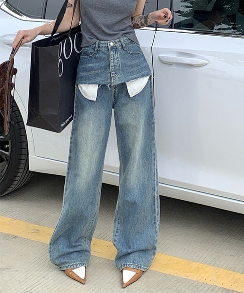 c.u.l（シーユーエル）の「レイヤード風デニムパンツ culw678（デニムパンツ・レディース・ブルー・L/M/XL）」の6枚目の写真