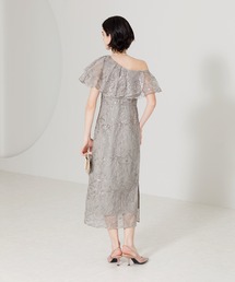 LEJA】LEJA-フリルオフショルダースパンコールウェストマークスリットI LEJA】LEJA-フリルオフショルダースパンコールウェストマークスリットI