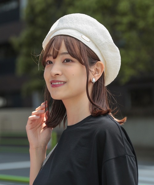 Honeys(ハニーズ)の「プレート付ベレー帽(ハンチング/ベレー帽・レディース・ブラック/アイボリー/ブラック系その他・FREE)」の4枚目の写真