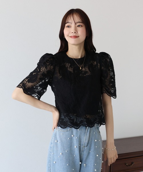オーガンジー刺繍レースブラウス（シャツ/ブラウス）｜BLUEEAST