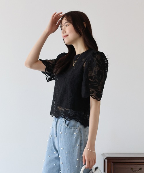 BLUEEAST(ブルーイースト)の「オーガンジー刺繍レースブラウス(シャツ/ブラウス・レディース・ブラック/アイボリー・MEDIUM)」の16枚目の写真