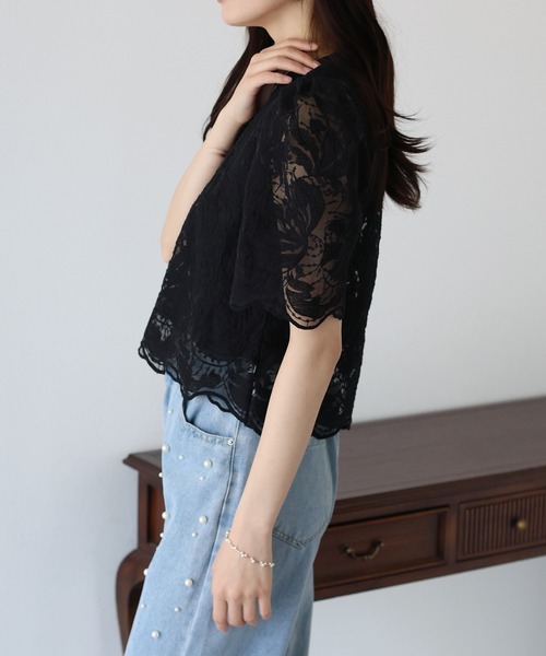 BLUEEAST(ブルーイースト)の「オーガンジー刺繍レースブラウス(シャツ/ブラウス・レディース・ブラック/アイボリー・MEDIUM)」の18枚目の写真
