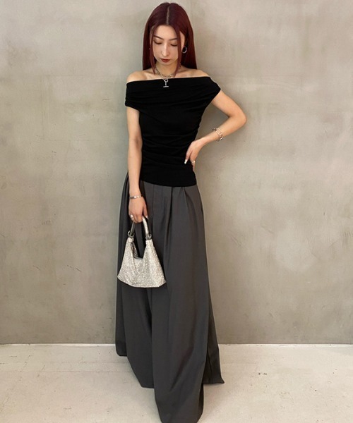 年末のプロモーション大特価！ ONE SHOULDER TOPS/ワンショルダーギャザートップス（T GATHER トップス