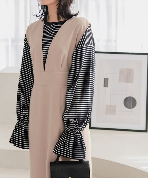 KOBE LETTUCE(コウベレタス)の「リネンライクジャンパースカート(ワンピース・レディース・アイボリー/グレイッシュベージュ/ブラック・M)」の6枚目の写真