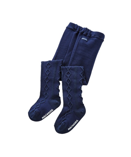 MIKI HOUSE（ミキハウス）の「ケーブル織り柄タイツ（タイツ/ストッキング・キッズ・ホワイト/ネイビー・100cm/130cm/80ｃｍ/90cm/120cm/110cm）」の2枚目の写真