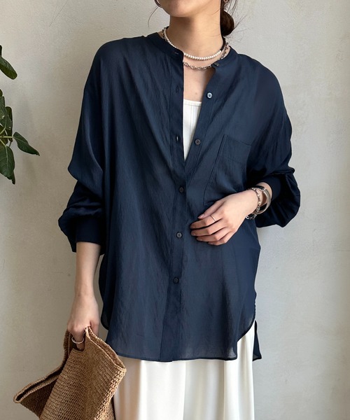 DouDou(ドゥドゥ)の「袖リブバックオープンシャツ(シャツ/ブラウス・レディース・ネイビー/ブラウン/オフホワイト・FREE)」の1枚目の写真