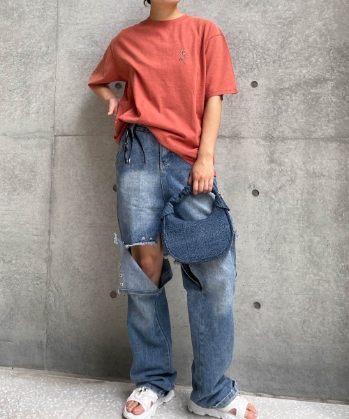 ENIM BY VICKY(エニムバイビッキー)の「スラブスタッズTシャツ《洗濯機で洗える》(Tシャツ/カットソー・レディース・チャコールグレー/ホワイト/レッド・M)」の16枚目の写真