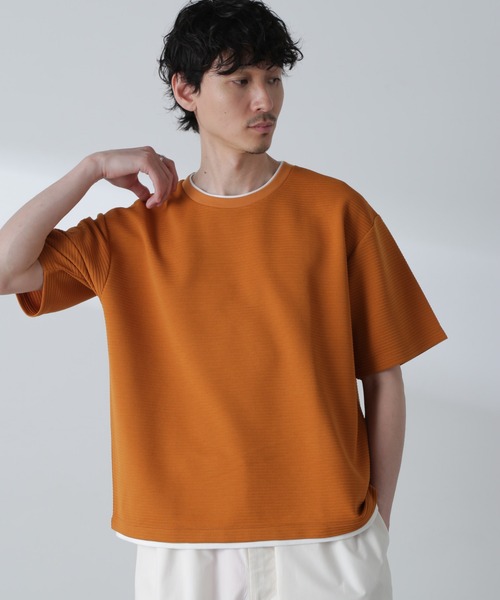 半袖Tシャツ　フェイクレイヤード　レイヤードデザイン　外国人女性　4Ⅼ 3XL セール】ガーターフェイクレイヤードTシャツ 半袖（Tシャツ