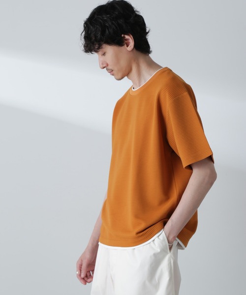 NANO universe（ナノユニバース）の「ガーターフェイクレイヤードTシャツ 半袖（Tシャツ/カットソー・メンズ・ブルーグレー/ホワイト/ダークオレンジ/チャコール・L/M/XL）」の10枚目の写真