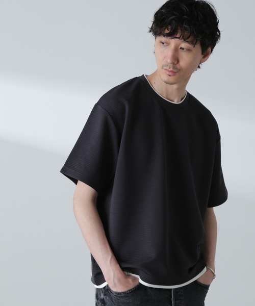 NANO universe（ナノユニバース）の「ガーターフェイクレイヤードTシャツ 半袖（Tシャツ/カットソー・メンズ・ブルーグレー/ホワイト/ダークオレンジ/チャコール・L/M/XL）」の15枚目の写真