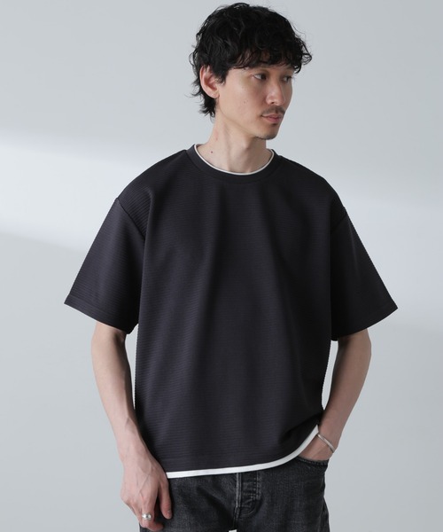 NANO universe（ナノユニバース）の「ガーターフェイクレイヤードTシャツ 半袖（Tシャツ/カットソー・メンズ・ブルーグレー/ホワイト/ダークオレンジ/チャコール・L/M/XL）」の16枚目の写真