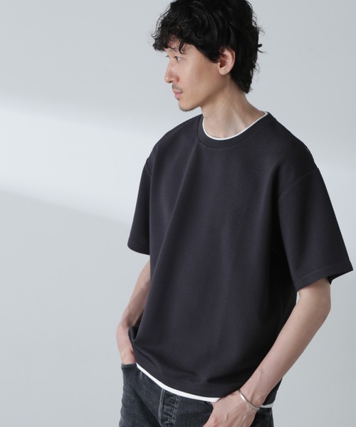 NANO universe（ナノユニバース）の「ガーターフェイクレイヤードTシャツ 半袖（Tシャツ/カットソー・メンズ・ブルーグレー/ホワイト/ダークオレンジ/チャコール・L/M/XL）」の17枚目の写真