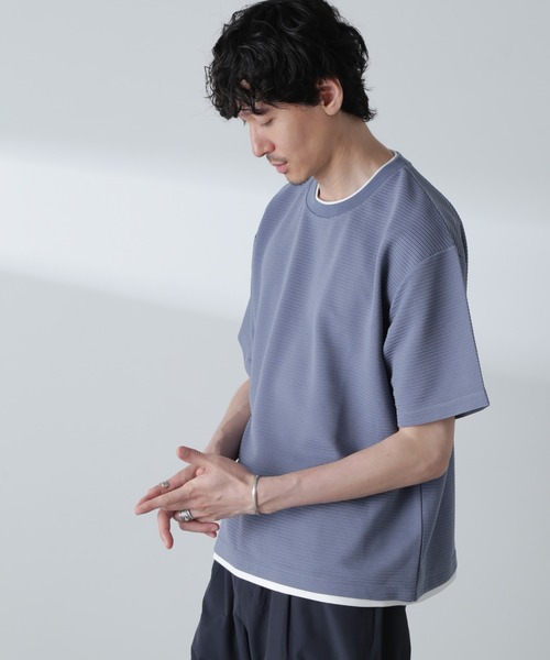 NANO universe（ナノユニバース）の「ガーターフェイクレイヤードTシャツ 半袖（Tシャツ/カットソー・メンズ・ブルーグレー/ホワイト/ダークオレンジ/チャコール・L/M/XL）」の22枚目の写真