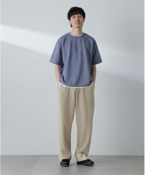 NANO universe（ナノユニバース）の「ガーターフェイクレイヤードTシャツ 半袖（Tシャツ/カットソー・メンズ・ブルーグレー/ホワイト/ダークオレンジ/チャコール・L/M/XL）」の9枚目の写真