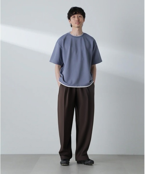 NANO universe（ナノユニバース）の「ガーターフェイクレイヤードTシャツ 半袖（Tシャツ/カットソー・メンズ・ブルーグレー/ホワイト/ダークオレンジ/チャコール・L/M/XL）」の8枚目の写真