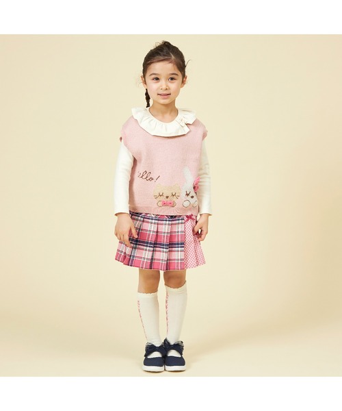 KP(ケーピー)の「チェックプリーツリボン付きスカパン(90~160)(スカート・キッズ・ピンク/ネイビー・130cm/120cm/100cm/110cm/140cm/90cm/150cm)」の3枚目の写真