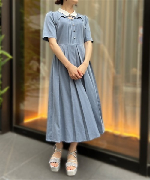 axes femme（アクシーズファム）の「襟付カットワークプリーツワンピース（ワンピース・レディース・グレー/ブラック/ブルー・FREE）」の3枚目の写真