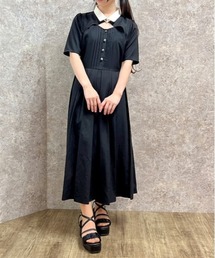 axes femme | 襟付カットワークプリーツワンピース(ワンピース)