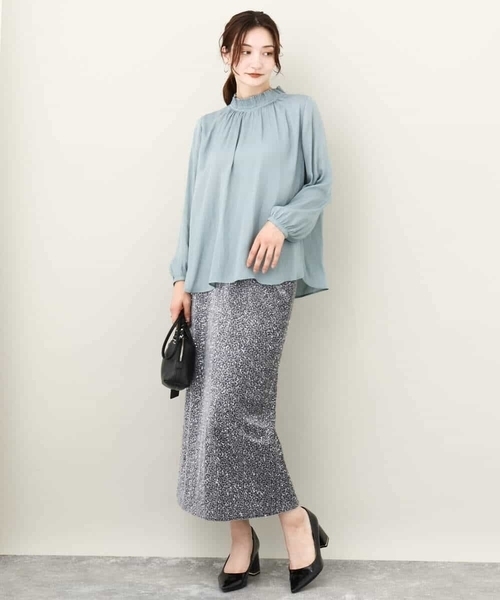 MK MICHEL KLEIN(エムケーミッシェルクラン)の「2024AW/ベロアスパンコールナロースカート/洗える(スカート・レディース・グレー/ブラック・38)」の8枚目の写真