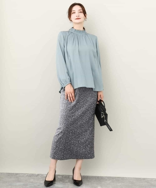 MK MICHEL KLEIN(エムケーミッシェルクラン)の「2024AW/ベロアスパンコールナロースカート/洗える(スカート・レディース・グレー/ブラック・38)」の10枚目の写真