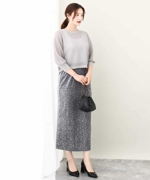MK MICHEL KLEIN(エムケーミッシェルクラン)の「2024AW/ベロアスパンコールナロースカート/洗える(スカート・レディース・グレー/ブラック・38)」の13枚目の写真