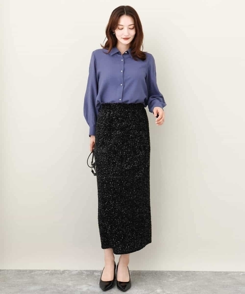 MK MICHEL KLEIN(エムケーミッシェルクラン)の「2024AW/ベロアスパンコールナロースカート/洗える(スカート・レディース・グレー/ブラック・38)」の17枚目の写真