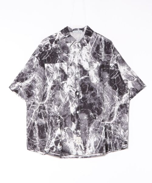 NOZOMIISHIGUROアートプリント 半袖シャツ オーバーサイズ セール】モノトーン総柄プリントオーバーサイズ半袖シャツ(NEZ