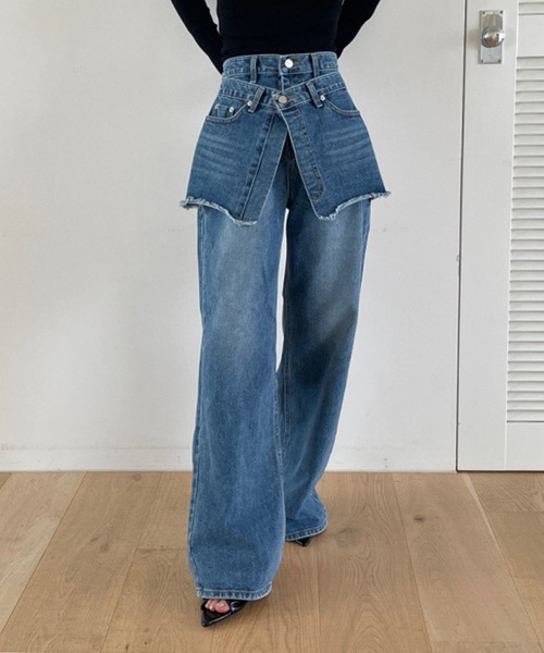SHEPP(シープ)の「レイヤード デニムパンツ(デニムパンツ・レディース・ブルー・S/M/L)」の1枚目の写真