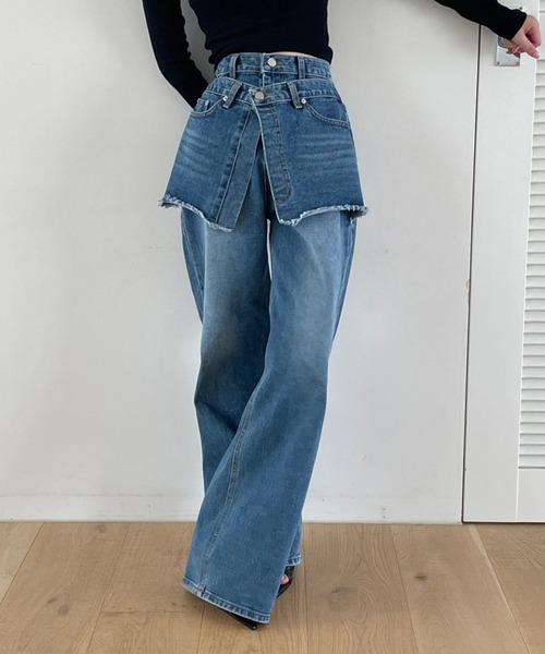 SHEPP(シープ)の「レイヤード デニムパンツ(デニムパンツ・レディース・ブルー・S/M/L)」の2枚目の写真