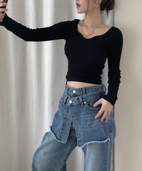 SHEPP(シープ)の「レイヤード デニムパンツ(デニムパンツ・レディース・ブルー・S/M/L)」の4枚目の写真