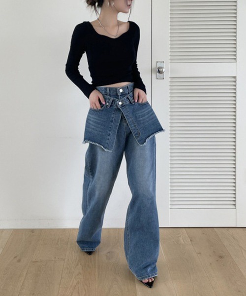 SHEPP(シープ)の「レイヤード デニムパンツ(デニムパンツ・レディース・ブルー・S/M/L)」の7枚目の写真