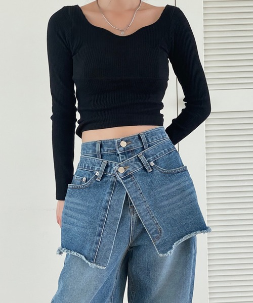 SHEPP(シープ)の「レイヤード デニムパンツ(デニムパンツ・レディース・ブルー・S/M/L)」の3枚目の写真