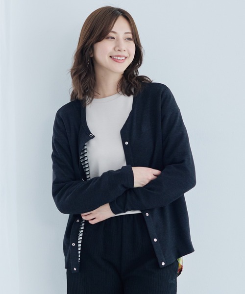 Arnold Palmer（アーノルドパーマー）の「裏ボーダー コンパクト カーディガン（カーディガン/ボレロ・レディース・ライトグレー/ブラック/ピンクベージュ・S/M/L）」の11枚目の写真