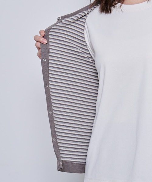 Arnold Palmer（アーノルドパーマー）の「裏ボーダー コンパクト カーディガン（カーディガン/ボレロ・レディース・ライトグレー/ブラック/ピンクベージュ・S/M/L）」の15枚目の写真