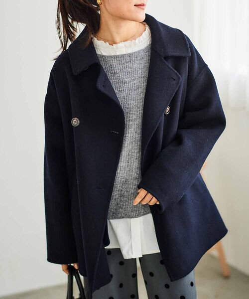 le.coeur blanc（ルクールブラン）の「リバーオープンカラーミドルコート（その他アウター・レディース・グレー/ベージュ/ネイビー/グレイッシュベージュ・38）」の4枚目の写真