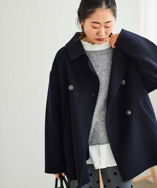 le.coeur blanc（ルクールブラン）の「リバーオープンカラーミドルコート（その他アウター・レディース・グレー/ベージュ/ネイビー/グレイッシュベージュ・38）」の7枚目の写真