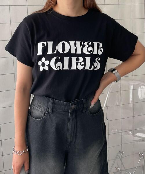 Flower サイン入りTシャツ INTERESTPRINT Pink Roses Flower White and Black Stripes