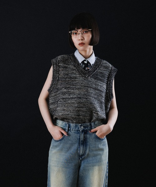【セール】REVERSIBLE BOX KNIT VEST（ベスト）｜M TO R（ムウトアール）ベスト