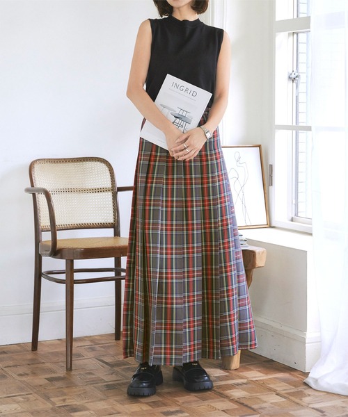 ダックス 美品 チェック柄プリーツスカート ミモレ丈 紺緑赤 ダックス 美品 チェック柄プリーツスカート ミモレ丈 紺緑赤