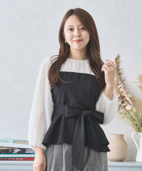 MISCH MASCH（ミッシュマッシュ）の「フリンジ切替ペプラムブラウス/MM438109（シャツ/ブラウス・レディース・ベージュ/ブラック・ﾌﾘ-）」の5枚目の写真