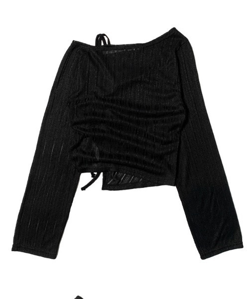 エリザベッタ フランキ ワンショルダーTシャツ 長袖 リボン セール】【セットアップ対応】ワンポイント刺繍リボンブラウス