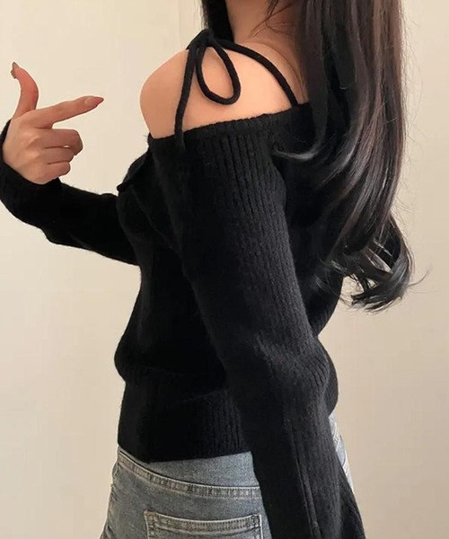 Nia（ニア）の「Nia(ニア)/ワンショルダー　リボンニット（ニット/セーター・レディース・ブラック/アイボリー/レッド・FREE）」の12枚目の写真