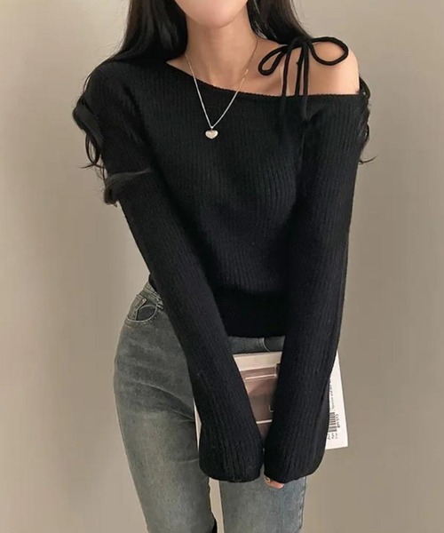 Nia（ニア）の「Nia(ニア)/ワンショルダー　リボンニット（ニット/セーター・レディース・ブラック/アイボリー/レッド・FREE）」の15枚目の写真