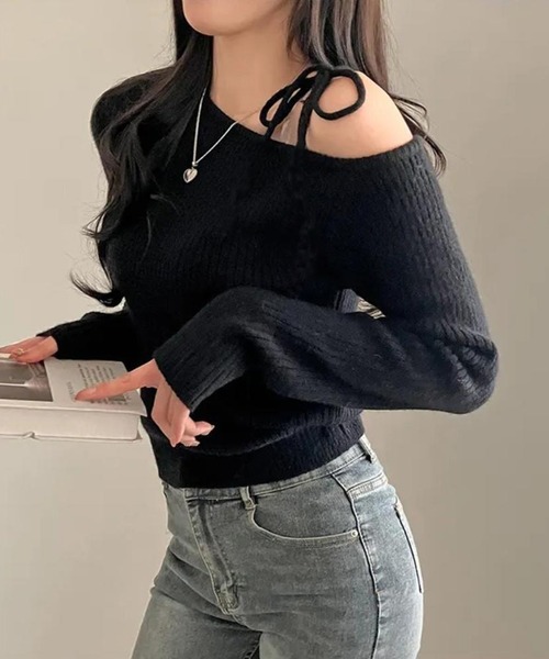 Nia（ニア）の「Nia(ニア)/ワンショルダー　リボンニット（ニット/セーター・レディース・ブラック/アイボリー/レッド・FREE）」の16枚目の写真